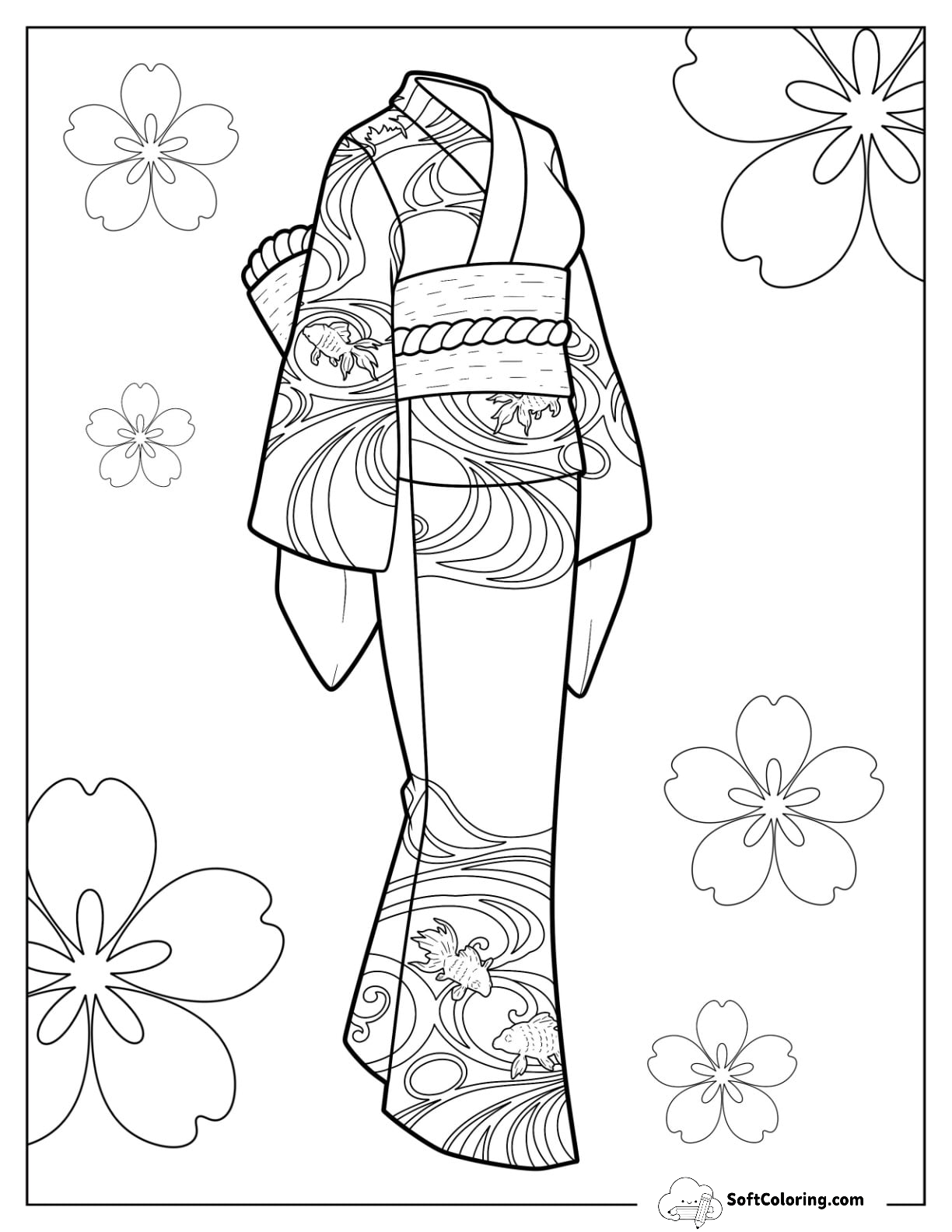 Detailed Kimono Dress Coloring Page