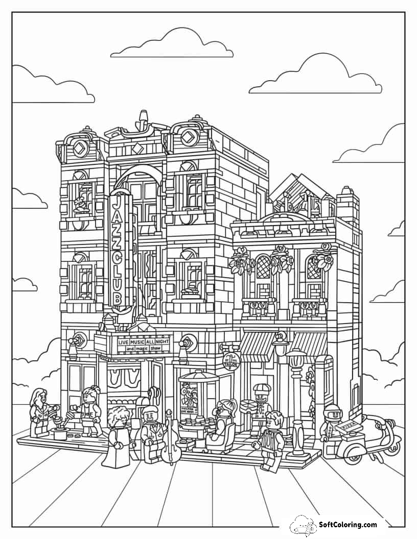 Detailed Lego Icons 10312 Jazz Club Coloring In