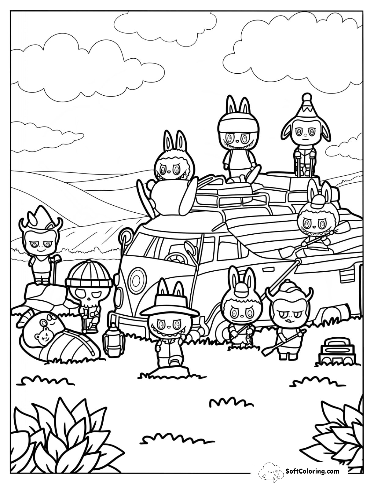 Detailed Labubu Coloring Page Elves
