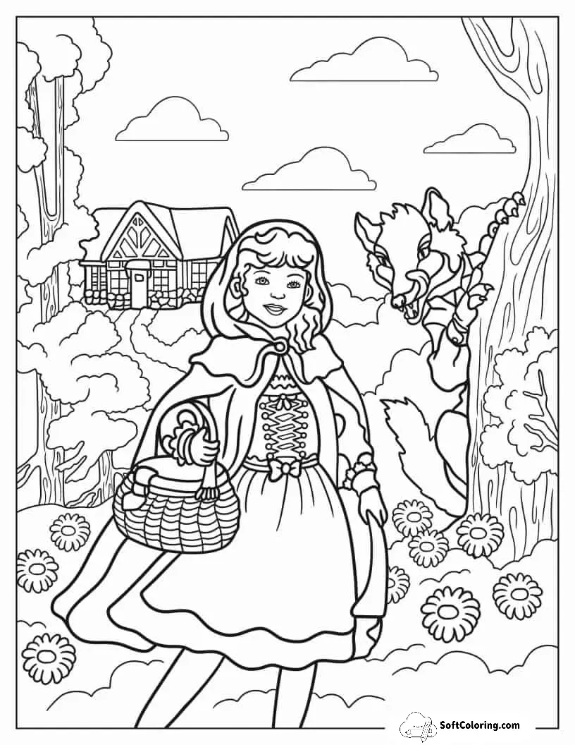 Detailed Little Red Riding Hood Coloring Sheet