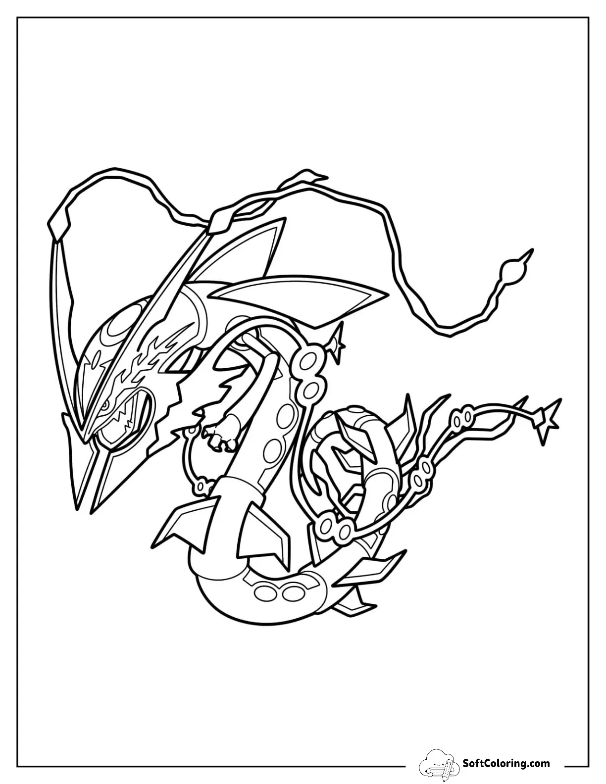 Mega Pokemon Coloring Page Of Detailed Mega Rayquaza Floating In The Air