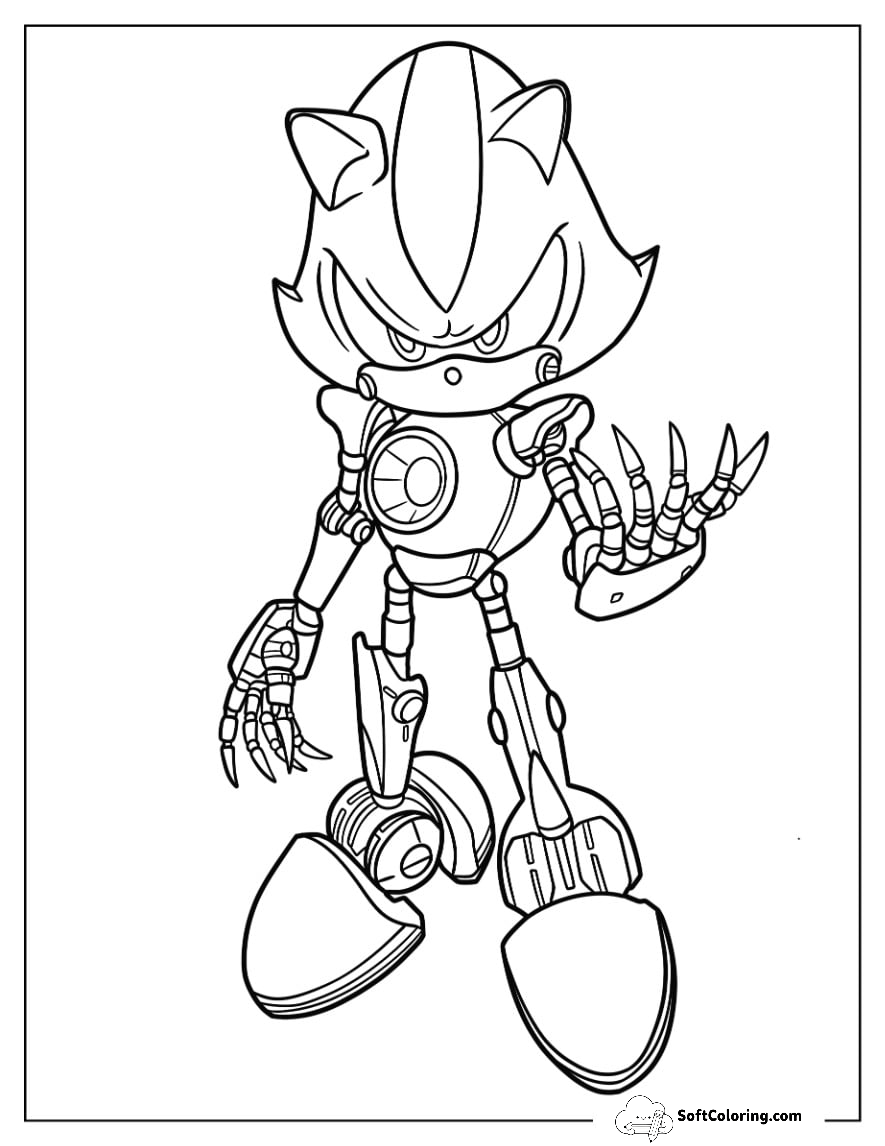 Detailed Metal Sonic Coloring Page Showing Off Claws