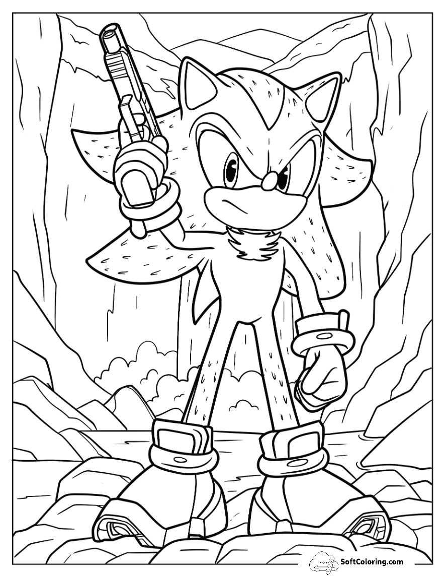 Detailed Shadow Coloring Page Shooting Gun