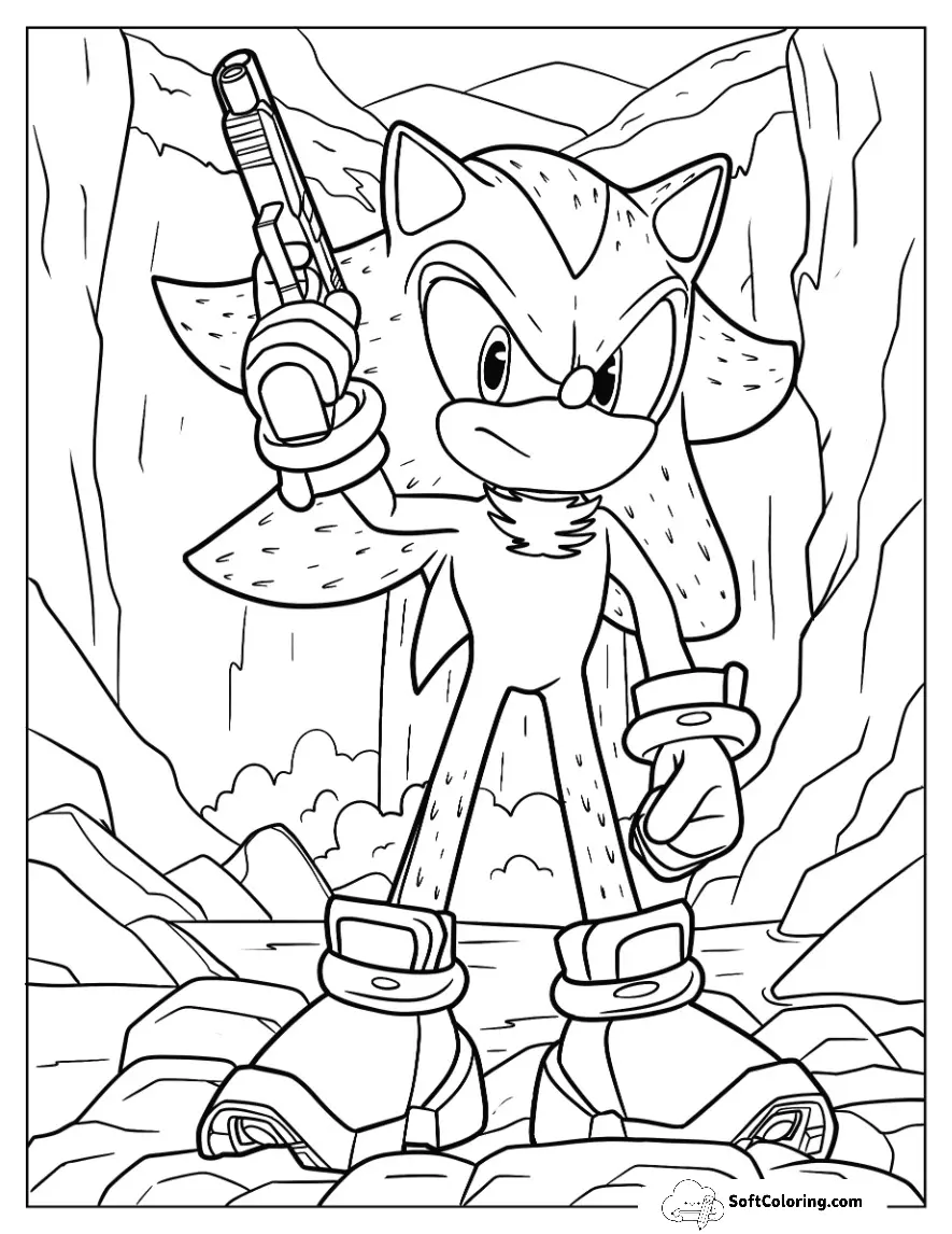 Detailed Shadow Coloring Page Shooting Gun