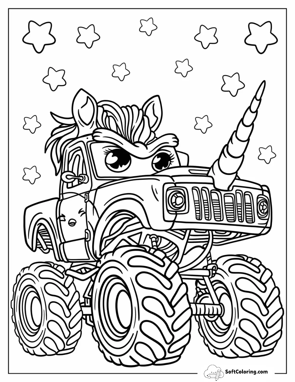 Detailed Sparkle Smash Monster Truck Coloring Page For Kids