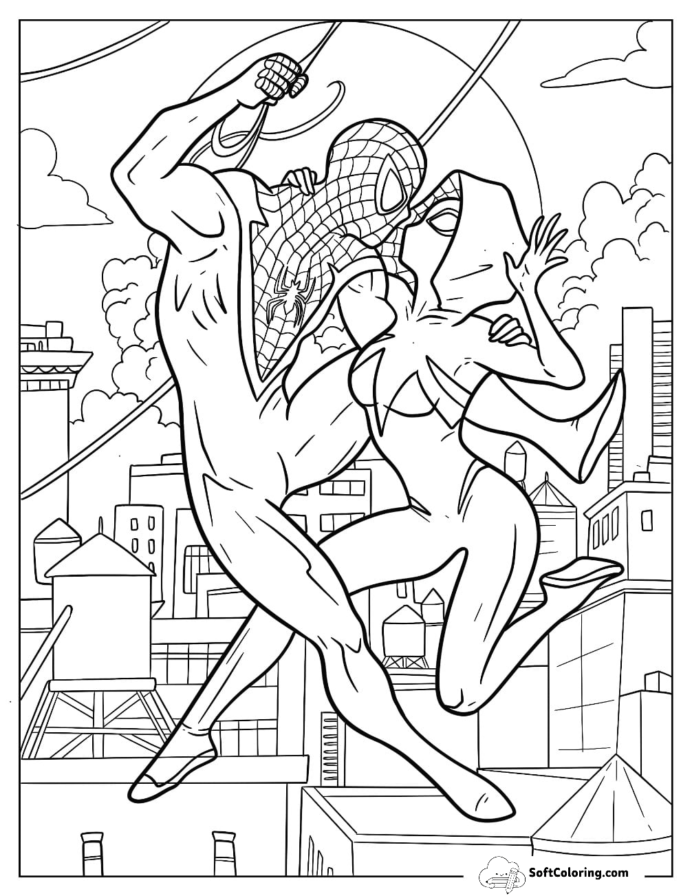 Detailed Spider-Gwen Holding Spider Gwen In Mid Air