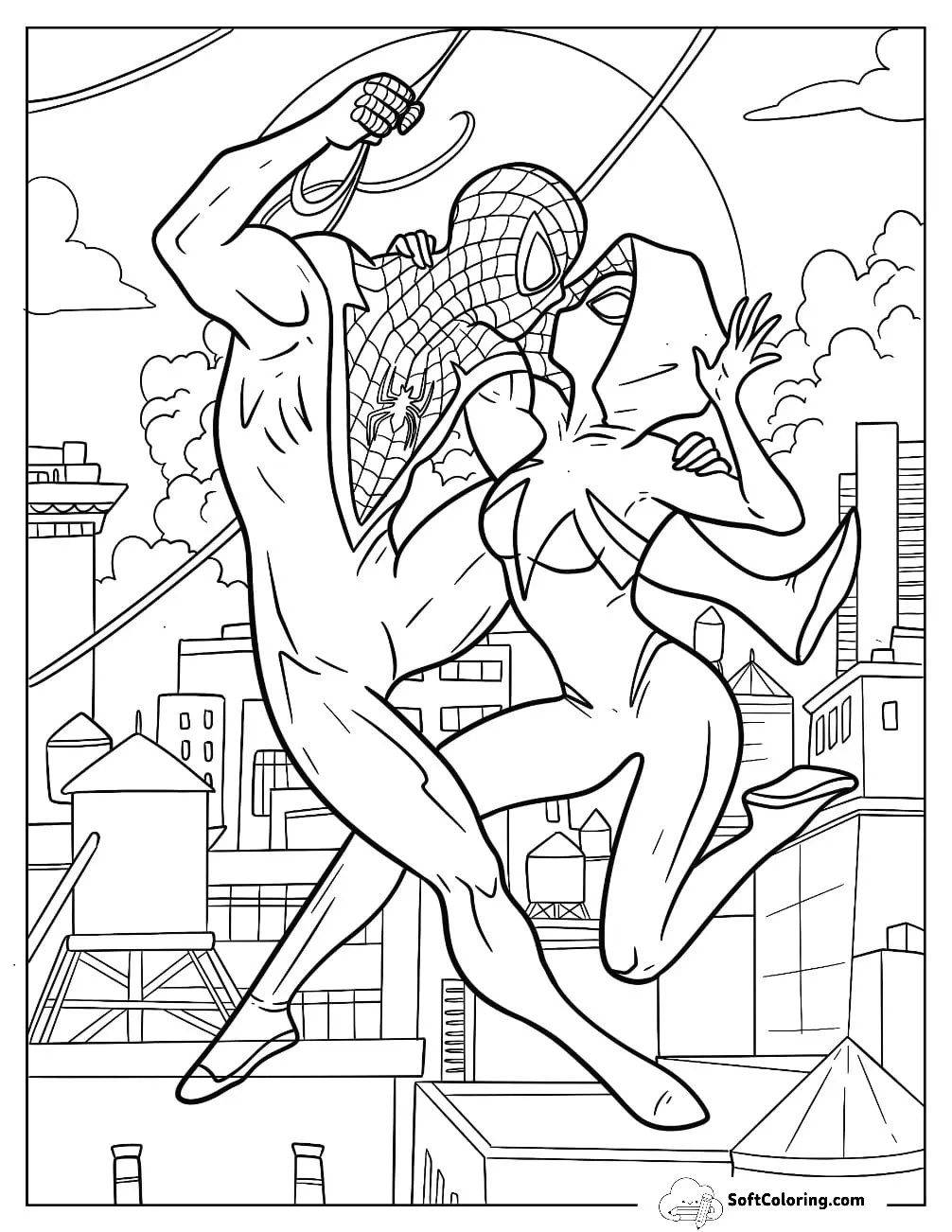 Detailed Spider-Gwen Holding Spider Gwen In Mid Air