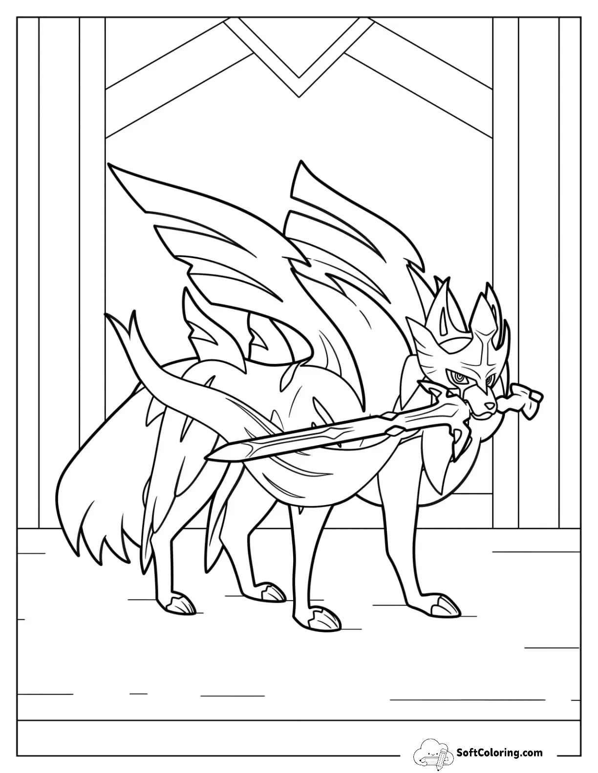 Legendary Pokemon Coloring Page Of Detailed Zacian For Kids