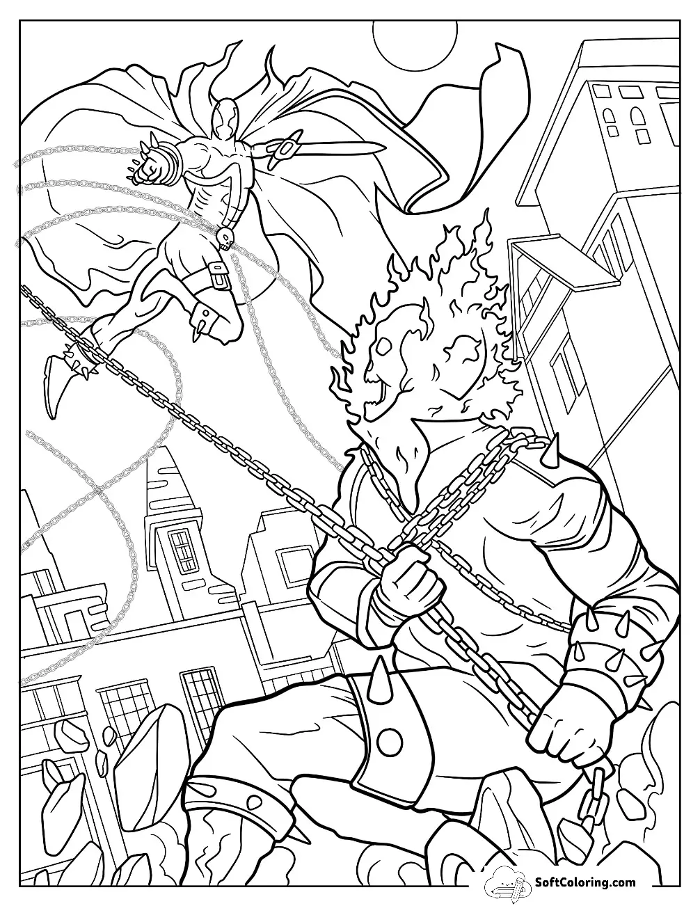 Doctor Doom Fighting Ghost Rider Coloring Page