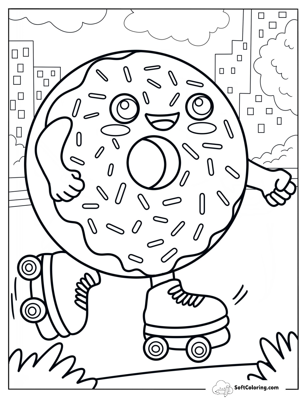 Donut Coloring Page Roller Skating In A Park