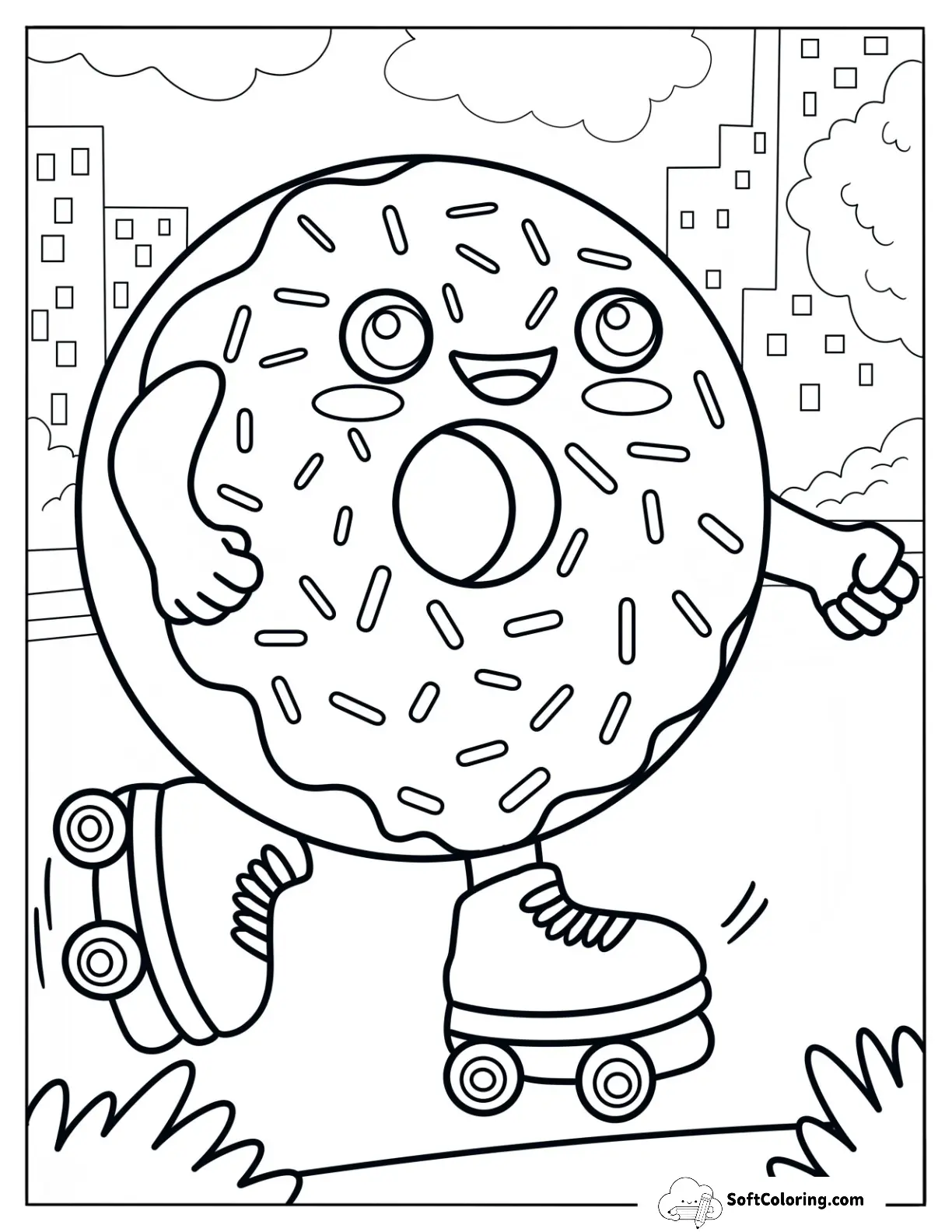 Donut Coloring Page Roller Skating In A Park