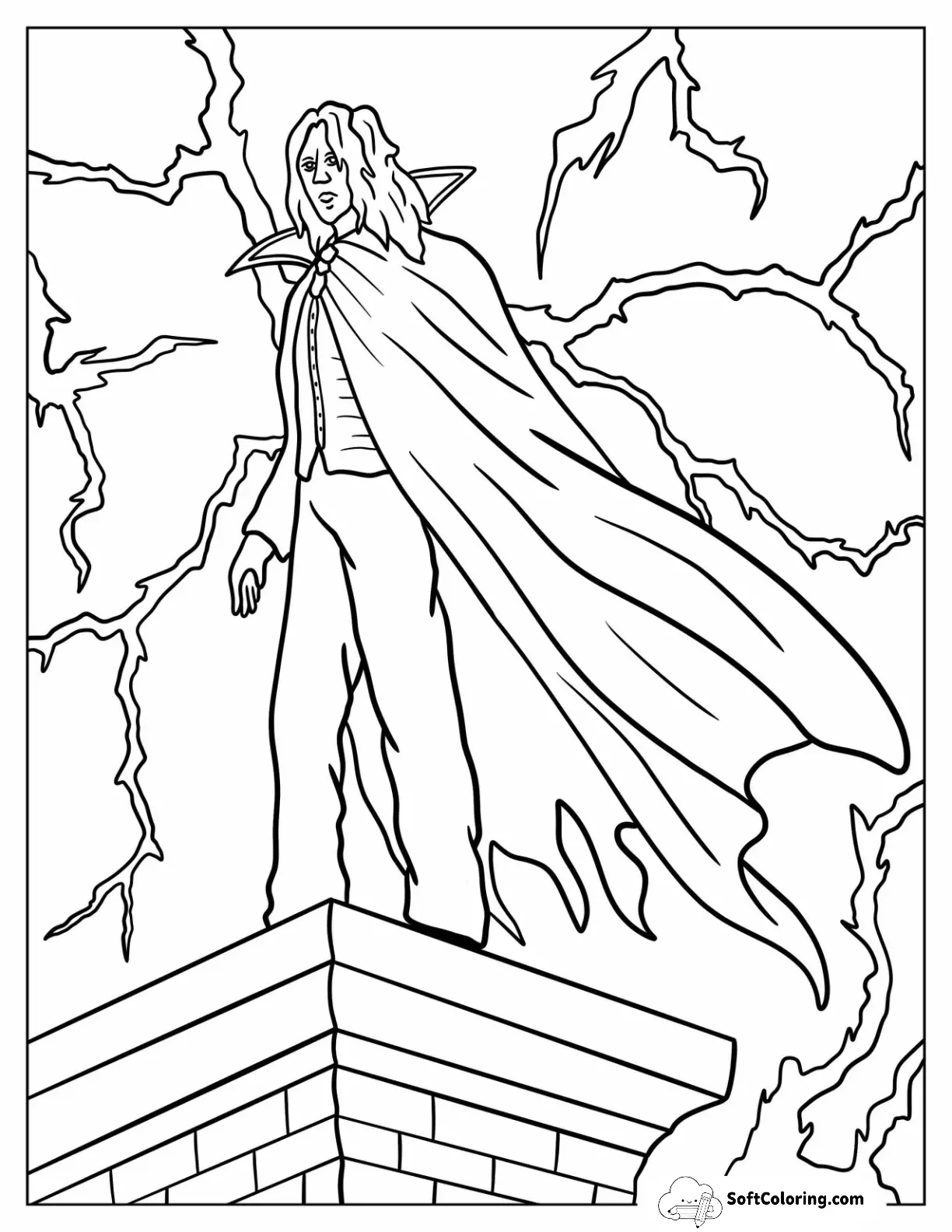Dramatic Vampire Silhouette With Cape In A Storm