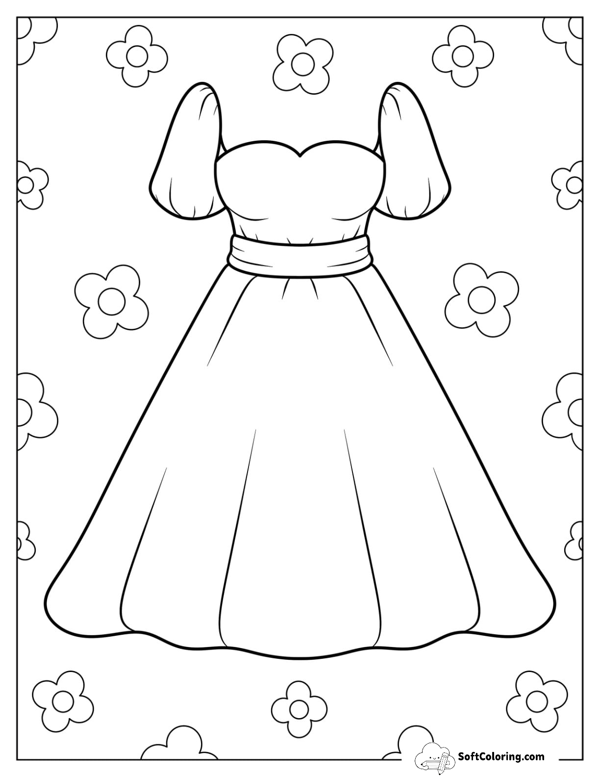 Dress Coloring Page Of Sweetheart Neckline And A Line Skirt