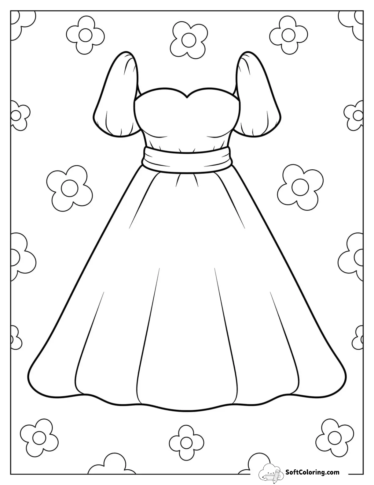 Dress Coloring Page Of Sweetheart Neckline And A Line Skirt