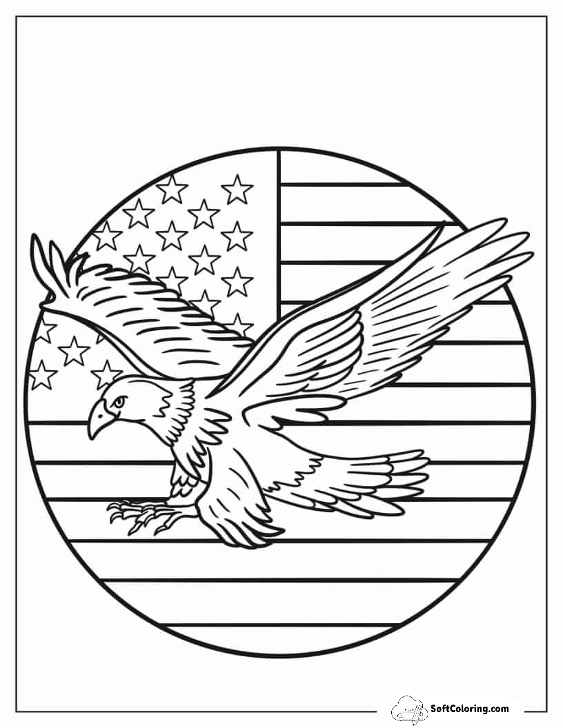 Eagle With American Flag To Color