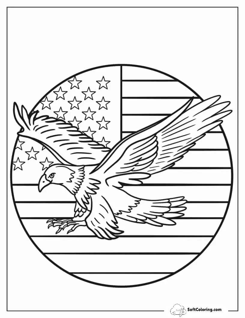 Eagle With American Flag To Color