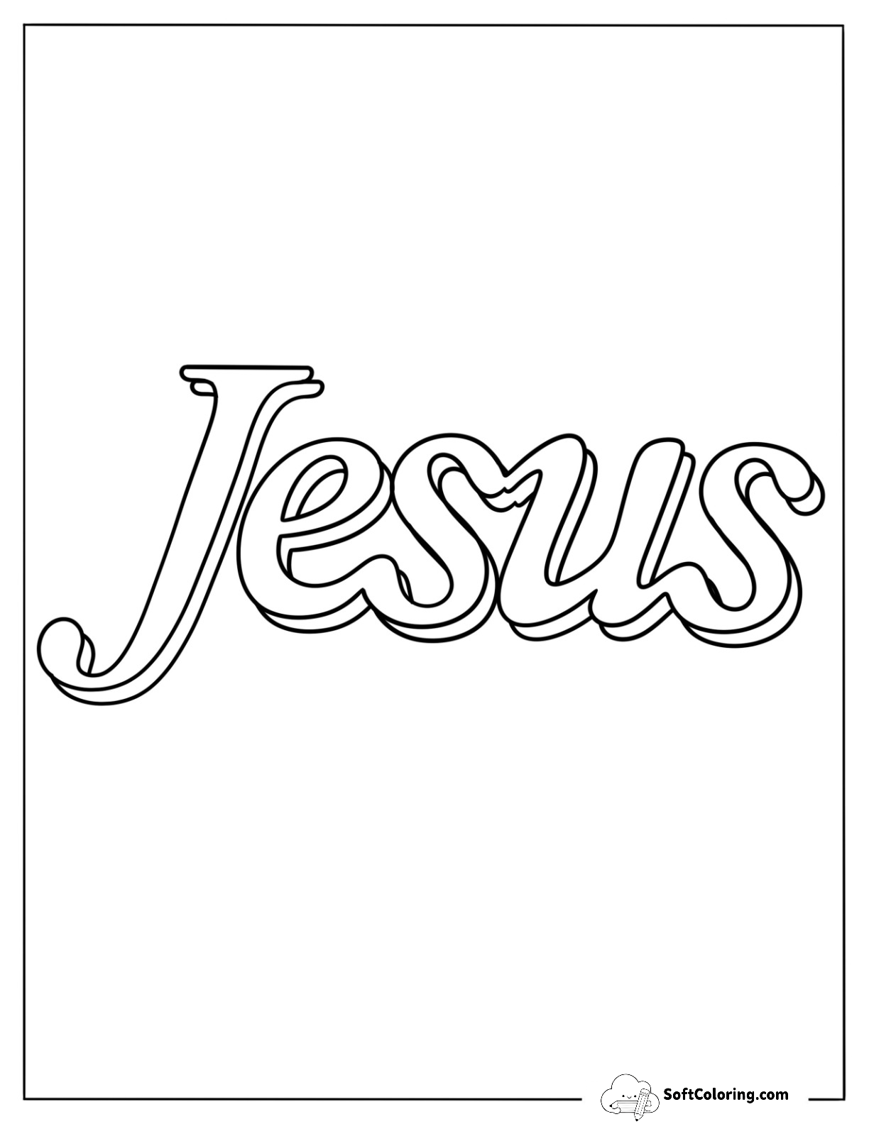 Easy 3D Jesus Coloring Page Text