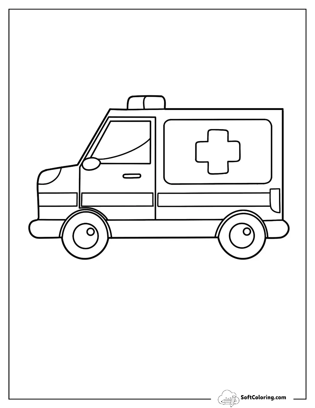 Easy Ambulance Coloring Page Outline For Preschoolers
