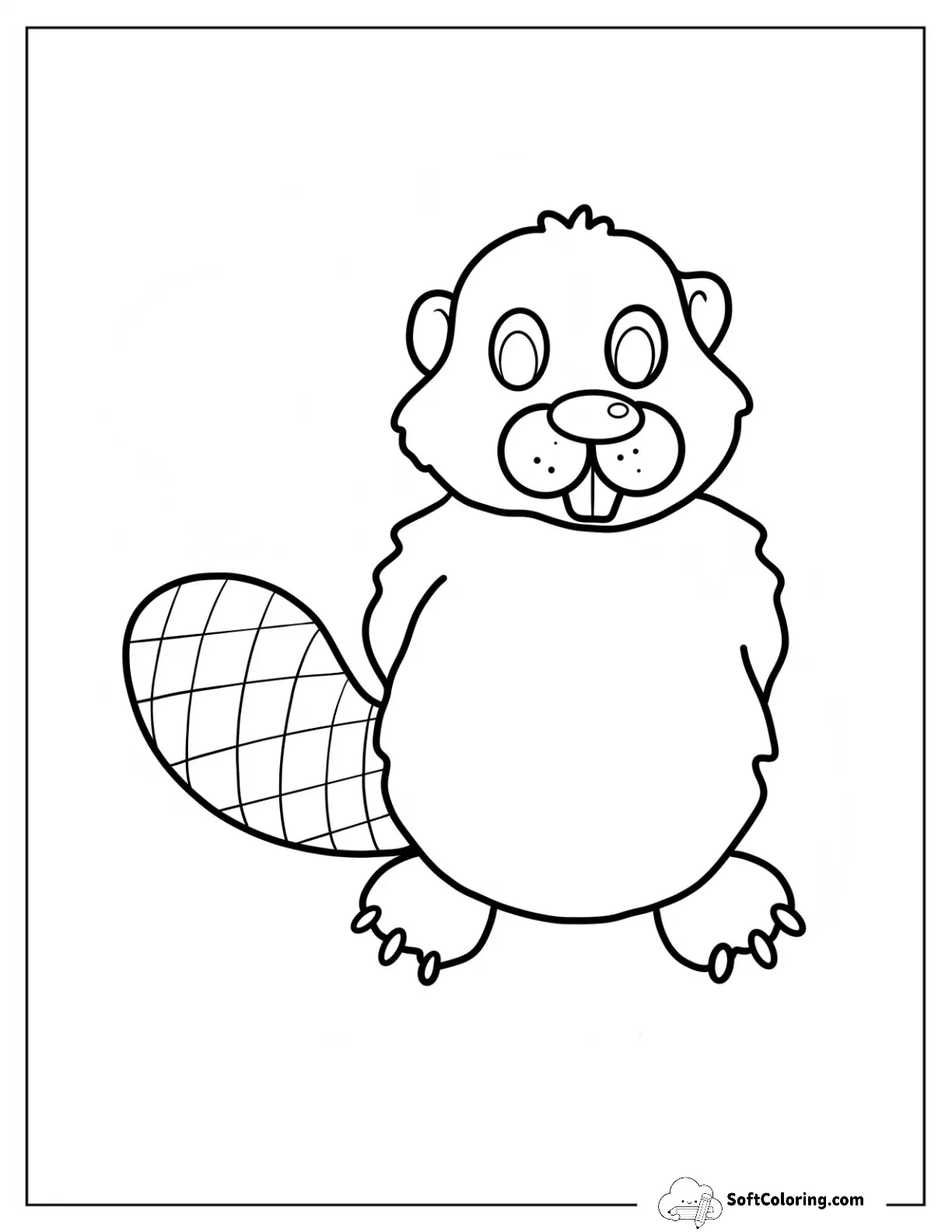 Easy Cartoon Beaver Coloring Page For Preschoolers
