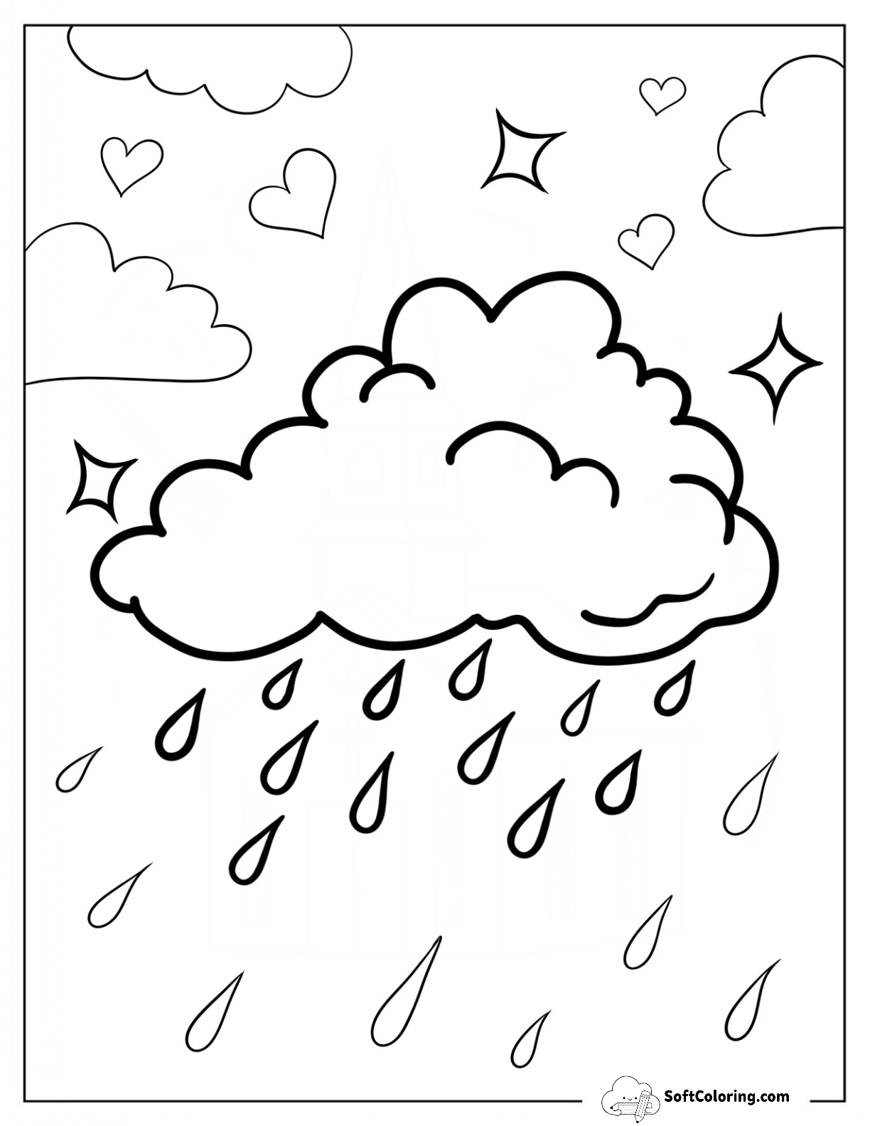 Easy Cloud With Rain Coloring Page