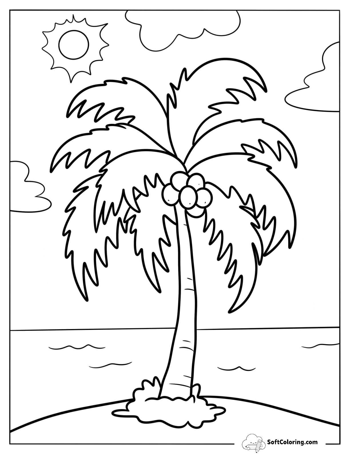 Easy Coconut Coloring Page Tree For Kids