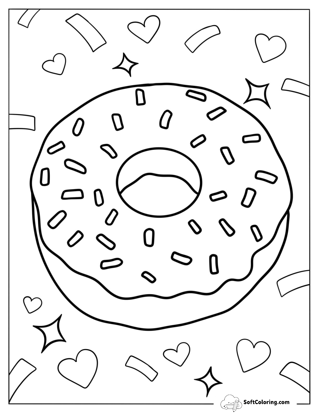 Easy Donut Coloring Page With Frosting And Sprinkles
