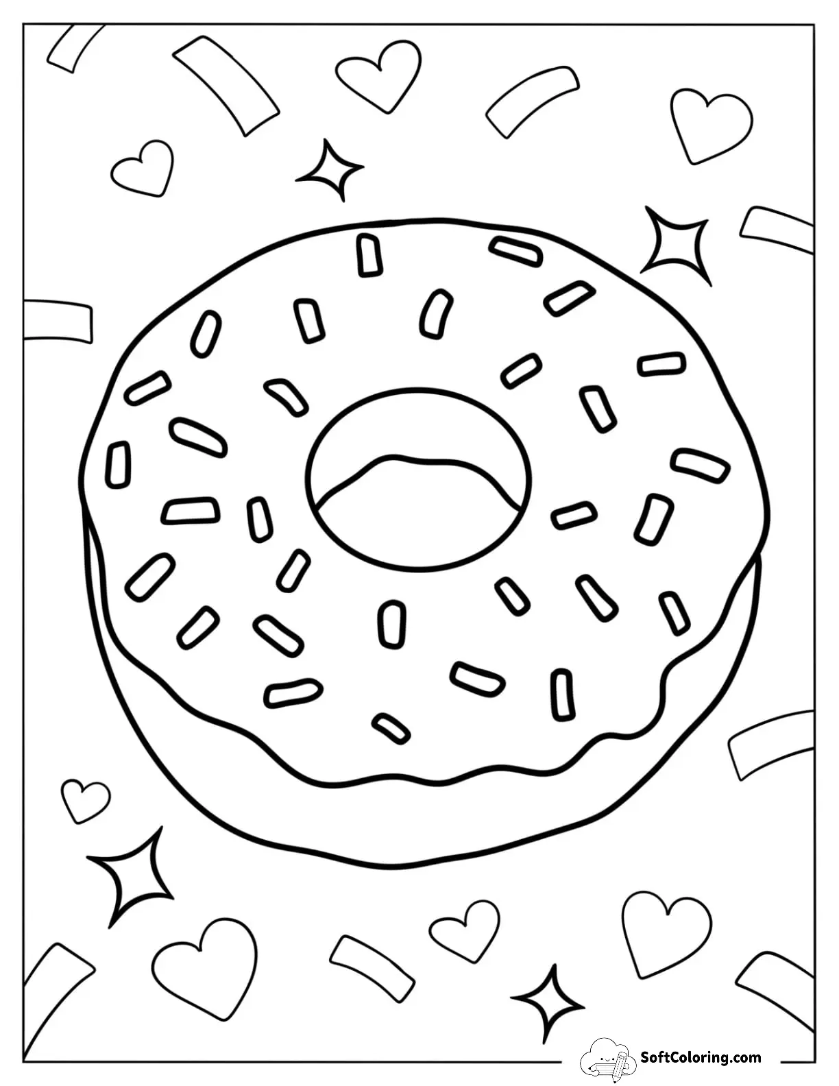 Easy Donut Coloring Page With Frosting And Sprinkles