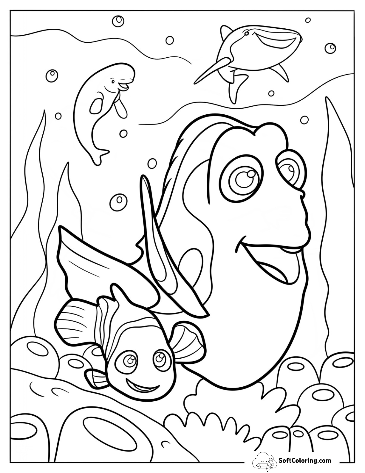 Finding Dory Coloring Page Of Easy Dory Swimming With Nemo