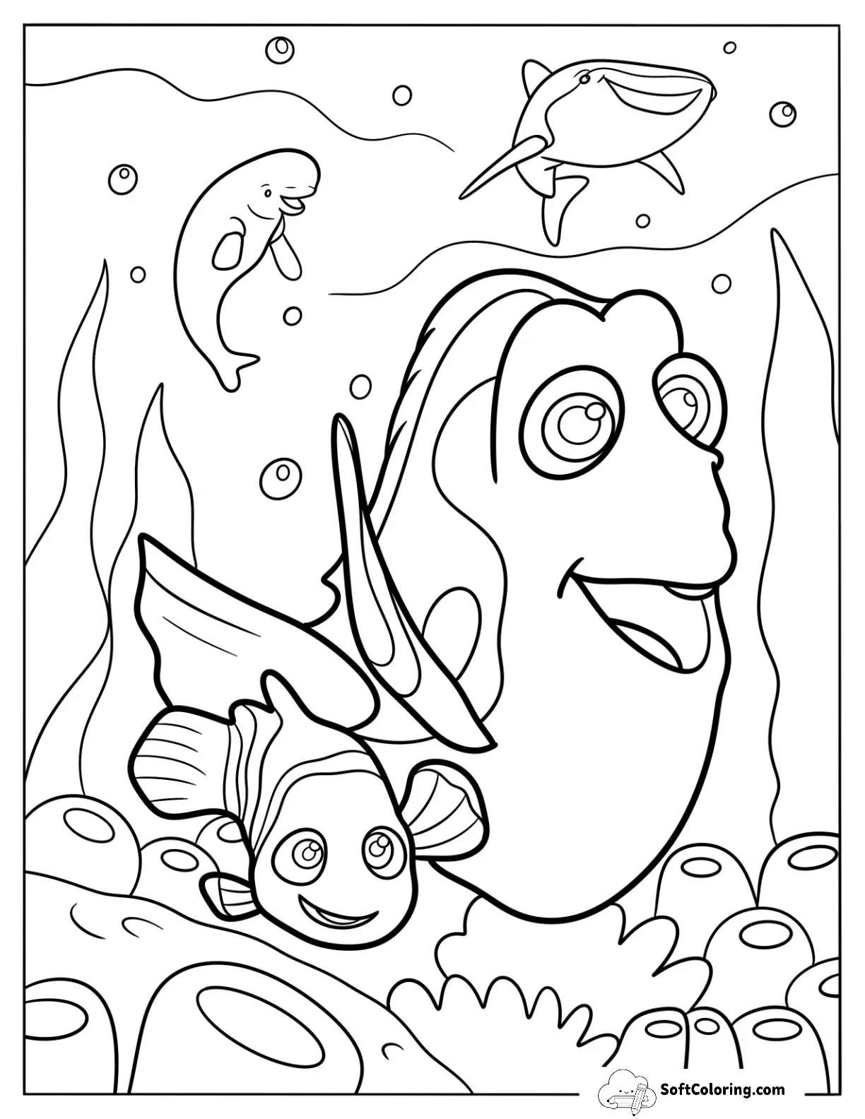 Finding Dory Coloring Page Of Easy Dory Swimming With Nemo
