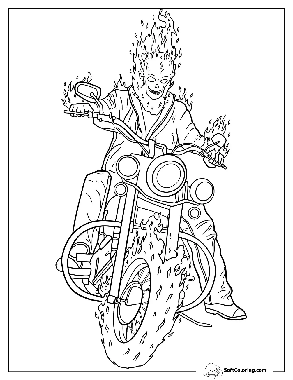Easy Ghost Rider On Motorcycle Coloring Sheet For Kids
