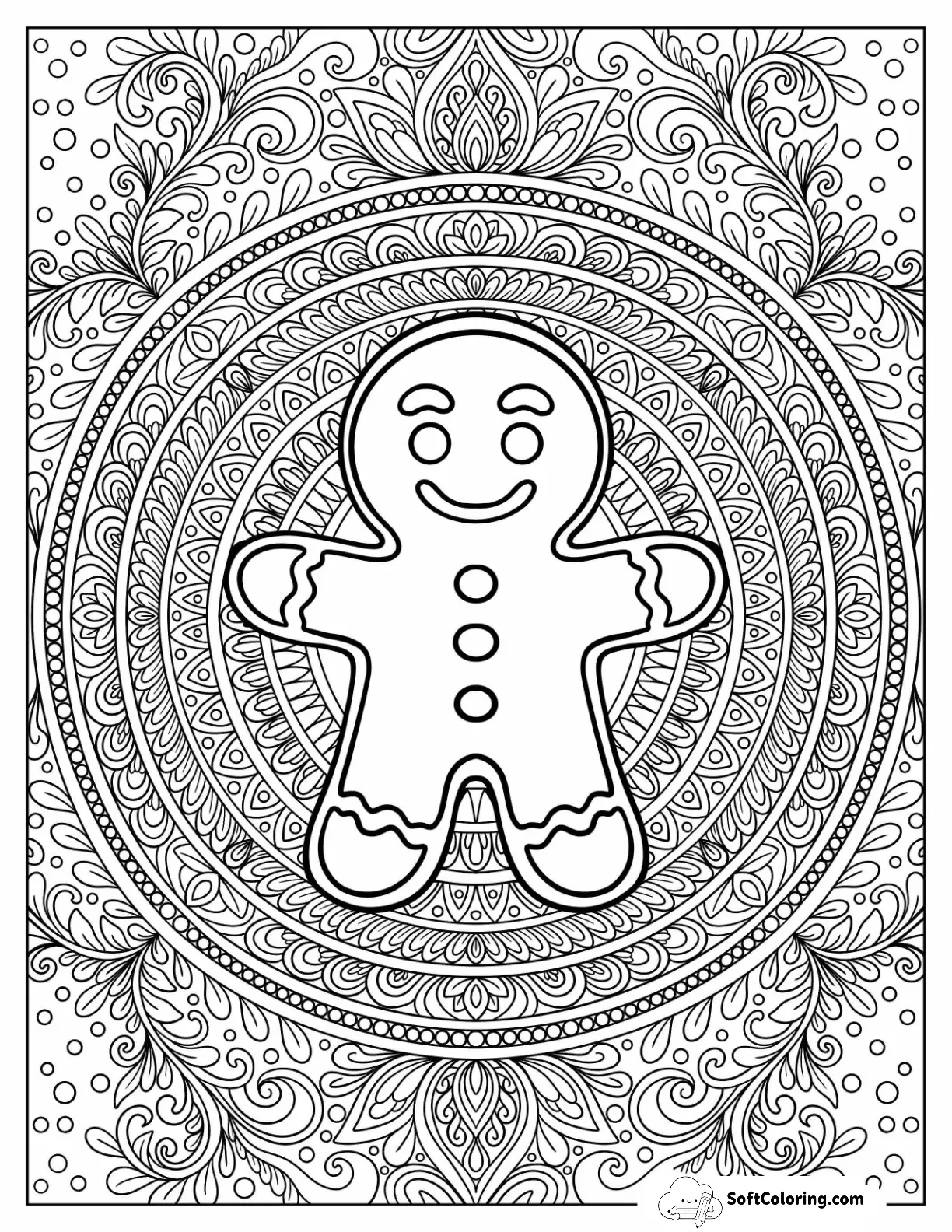 Easy Gingerbread Man In The Middle Of Intricate Mandala