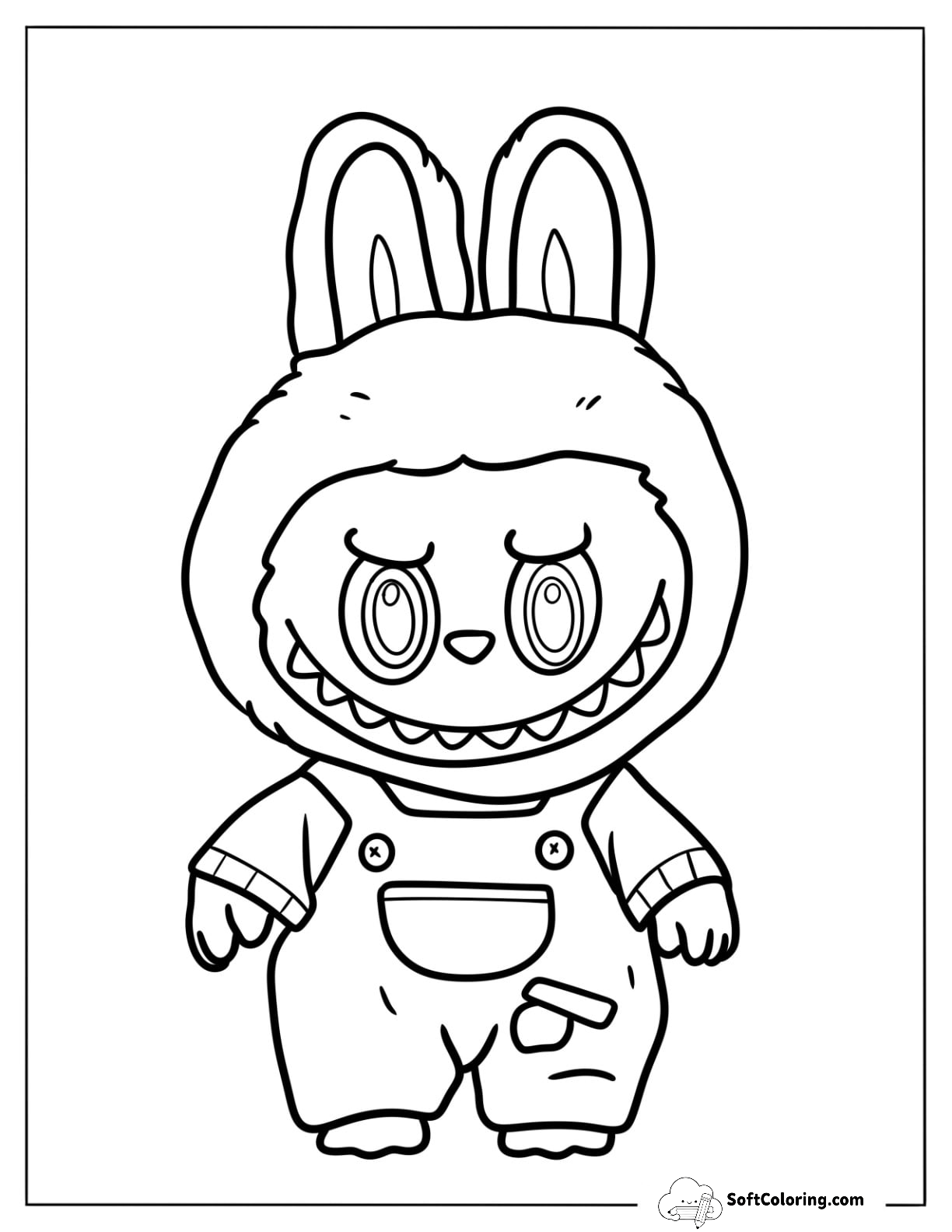 Easy Labubu Coloring Page In Overalls For Kids