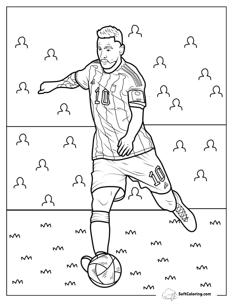 Easy Lionel Messi Kicking Ball For Coloring In