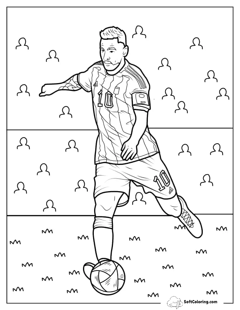 Easy Lionel Messi Kicking Ball For Coloring In