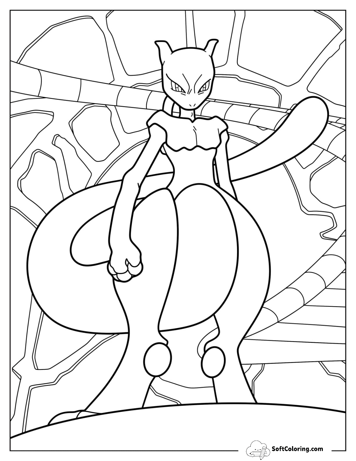 Easy Mewtwo Outline Legendary Pokemon Coloring Page