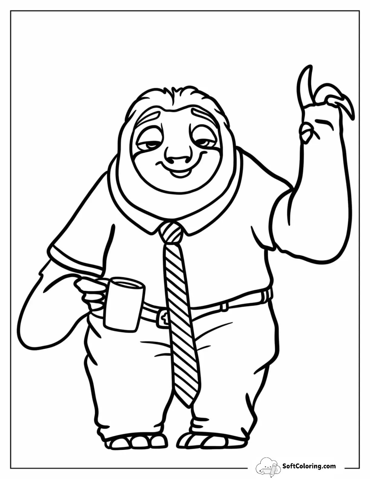 Zootopia Coloring Page Of Easy Outline Of Flash The Sloth For Kids