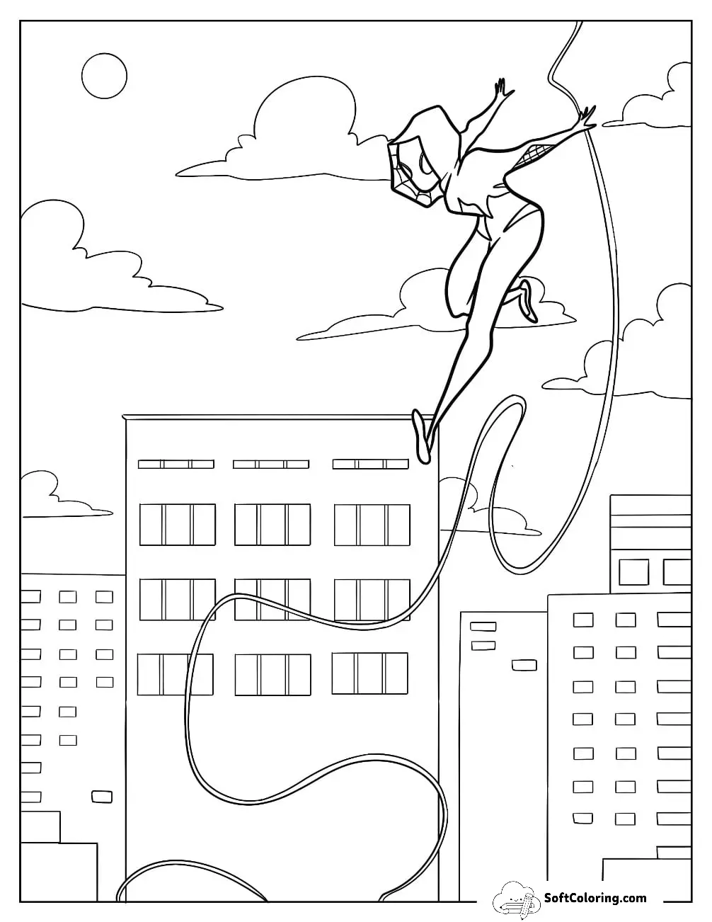 Easy Outline Of Spider-Gwen At Night For Preschoolers