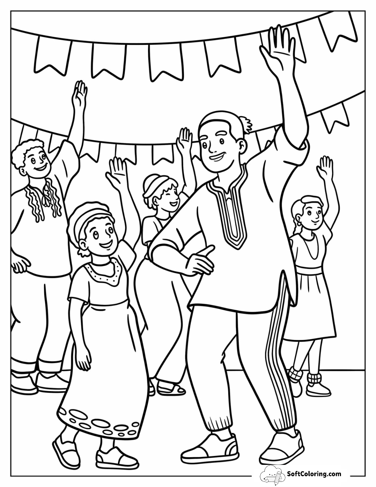 Easy People Dancing And Celebrating Juneteenth Coloring Page For Kids