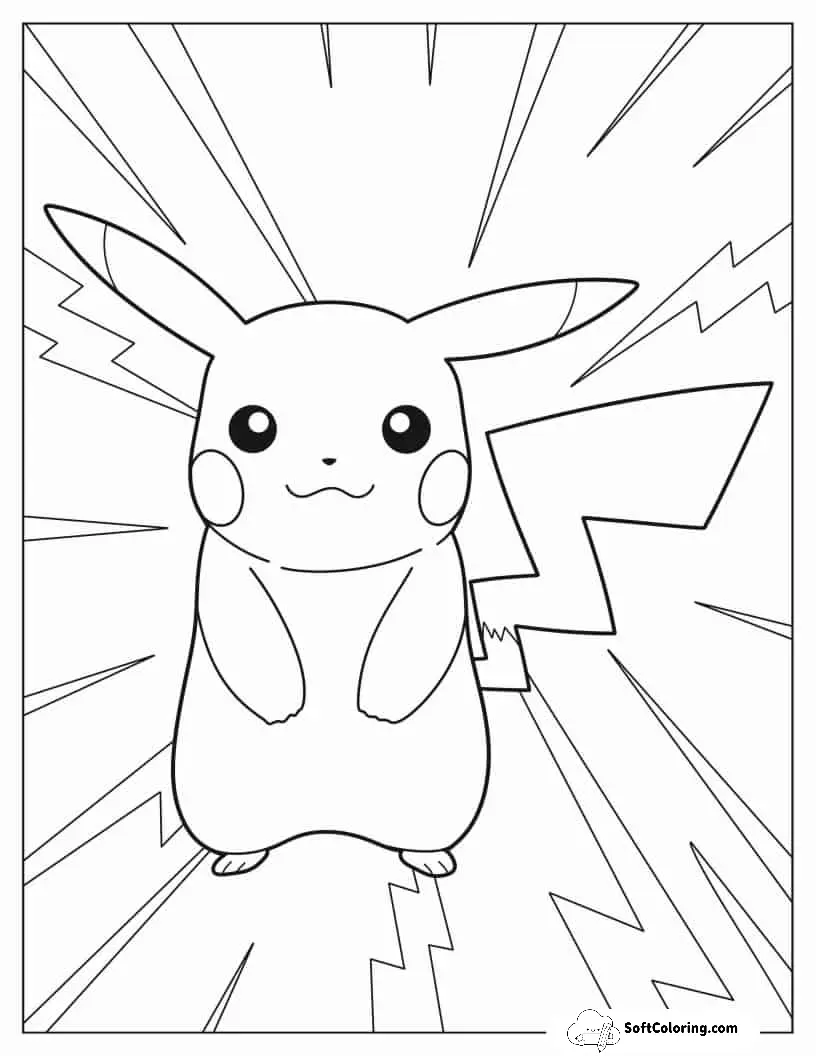 Easy Pikachu With Electricity Coloring Page