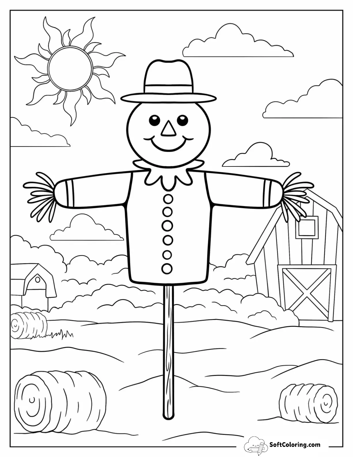 Easy Scarecrow Coloring Page Under The Sun For Preschoolers