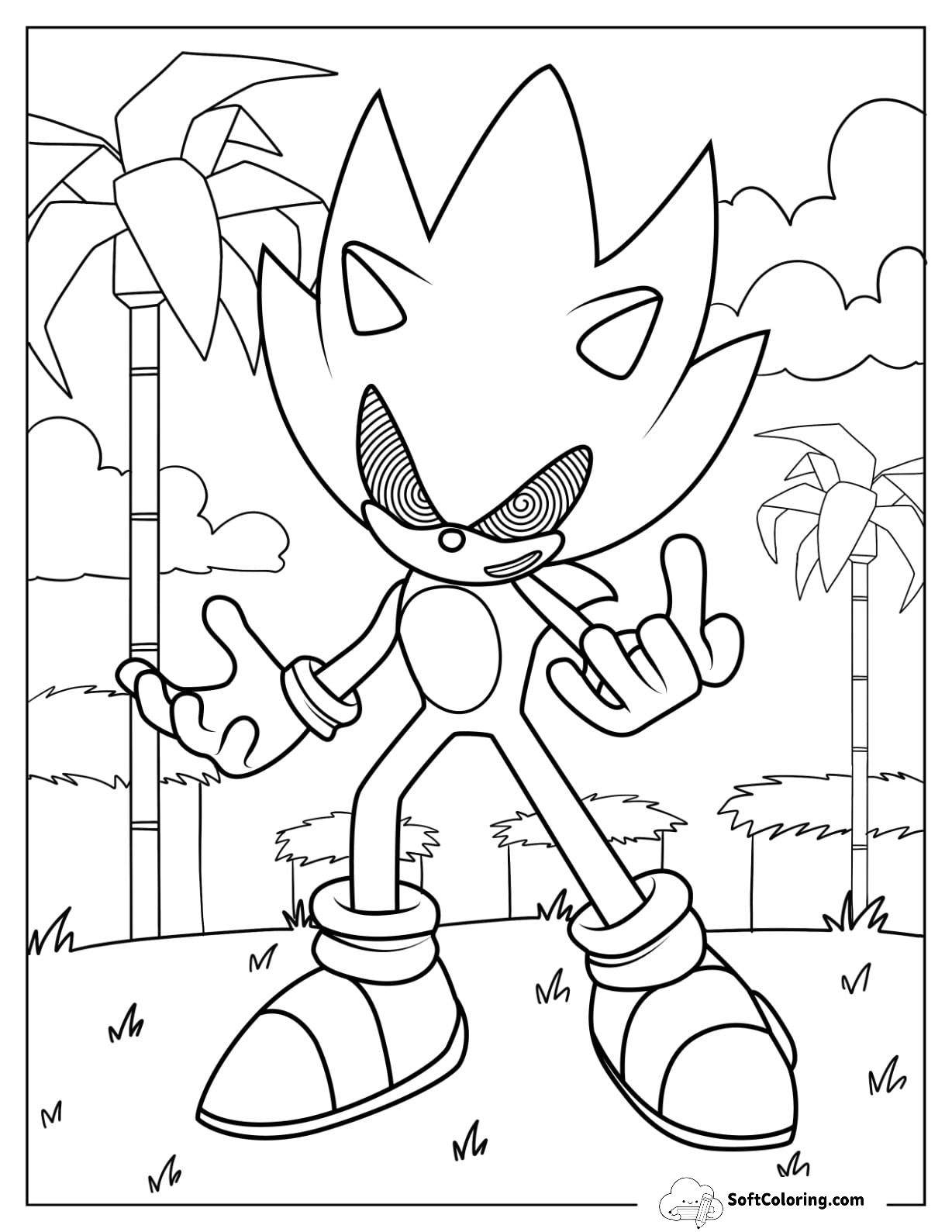 Easy Super Sonic Exe Coloring Page Outline In Angel Island