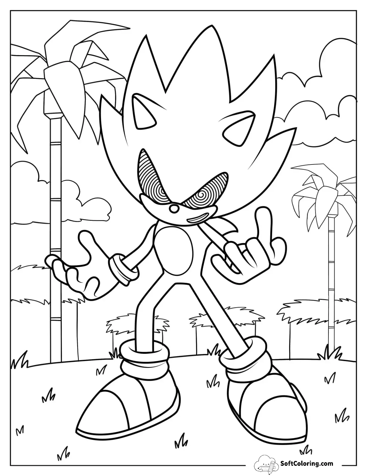 Easy Super Sonic Exe Coloring Page Outline In Angel Island