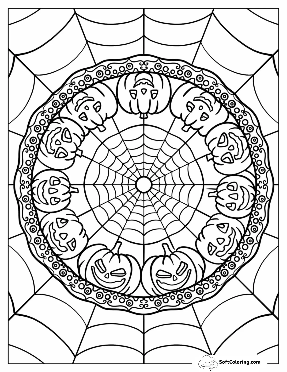 Halloween Of Easy Spider's Web And Jack O Lantern Mandala