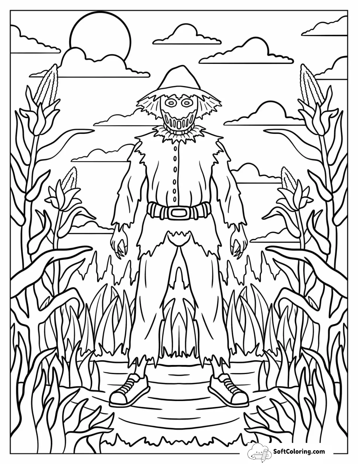 Evil Scarecrow Lurking Among The Corn Stalks