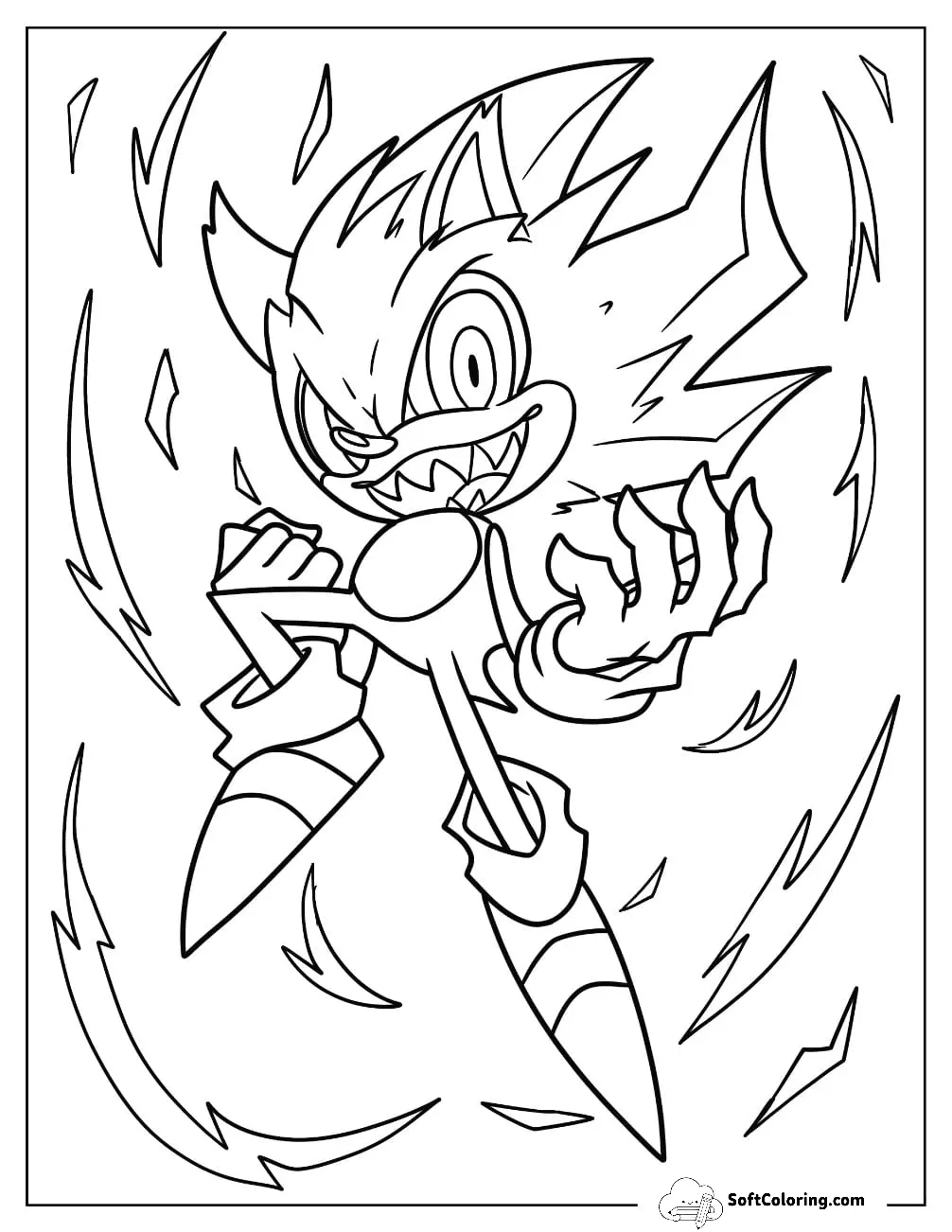 Evil Super Sonic Coloring Page With Sharp Teeth