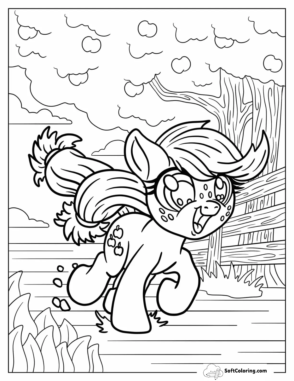 Excited Applejack Coloring Page Running