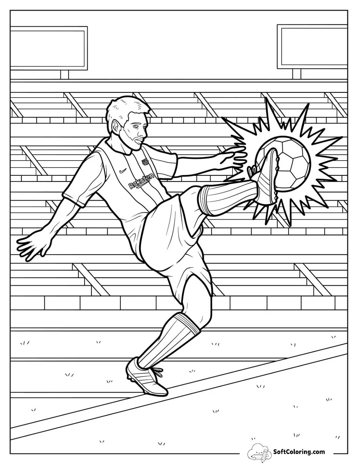 Explosive Lionel Messi Coloring Page Goal Kick