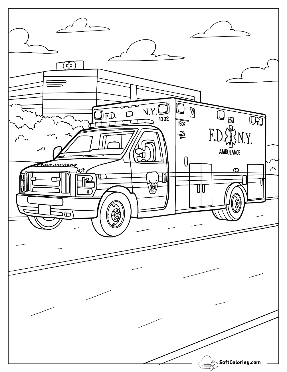 Fdny Ambulance Coloring Page On The Road