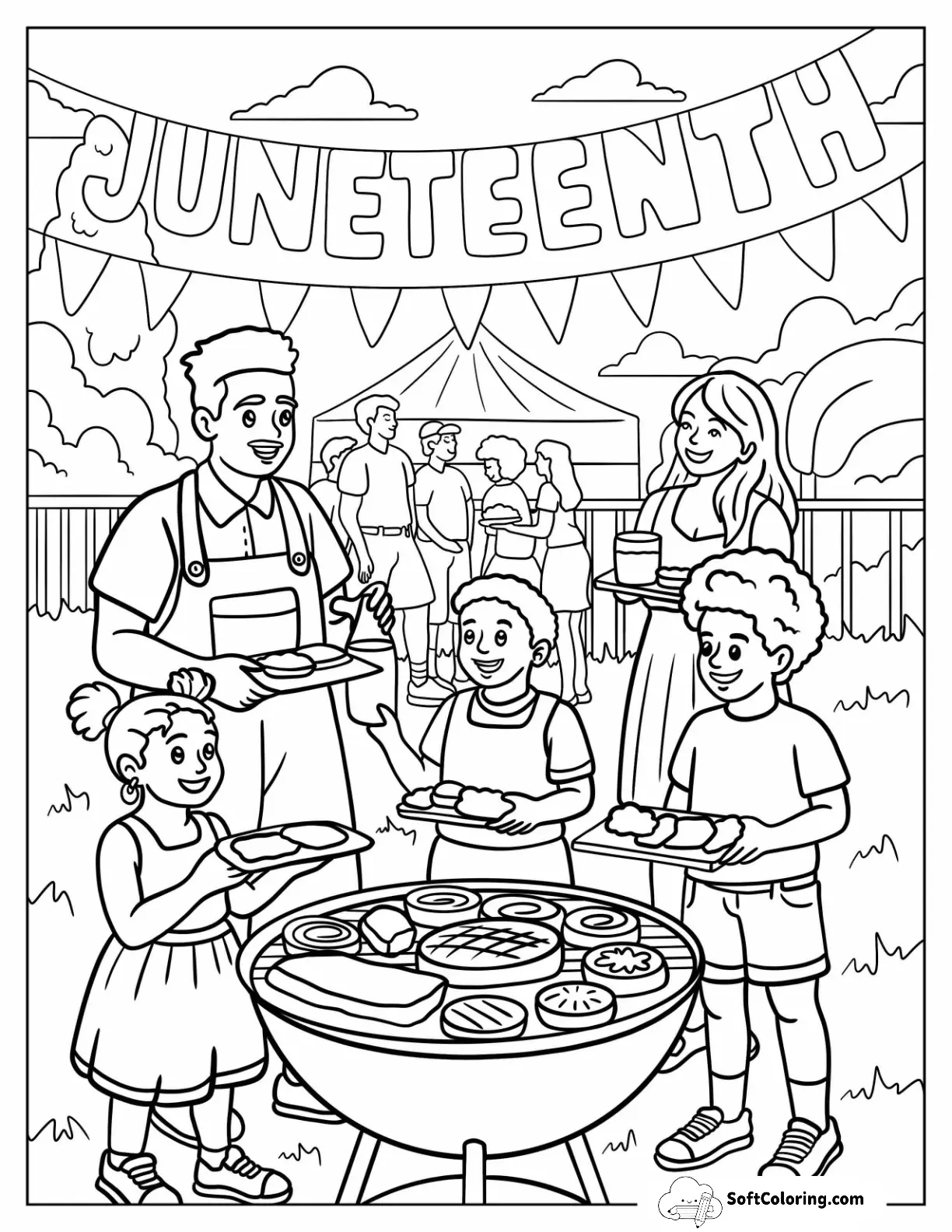 Family Barbecue Gathering For Juneteenth Coloring Page Freedom Day