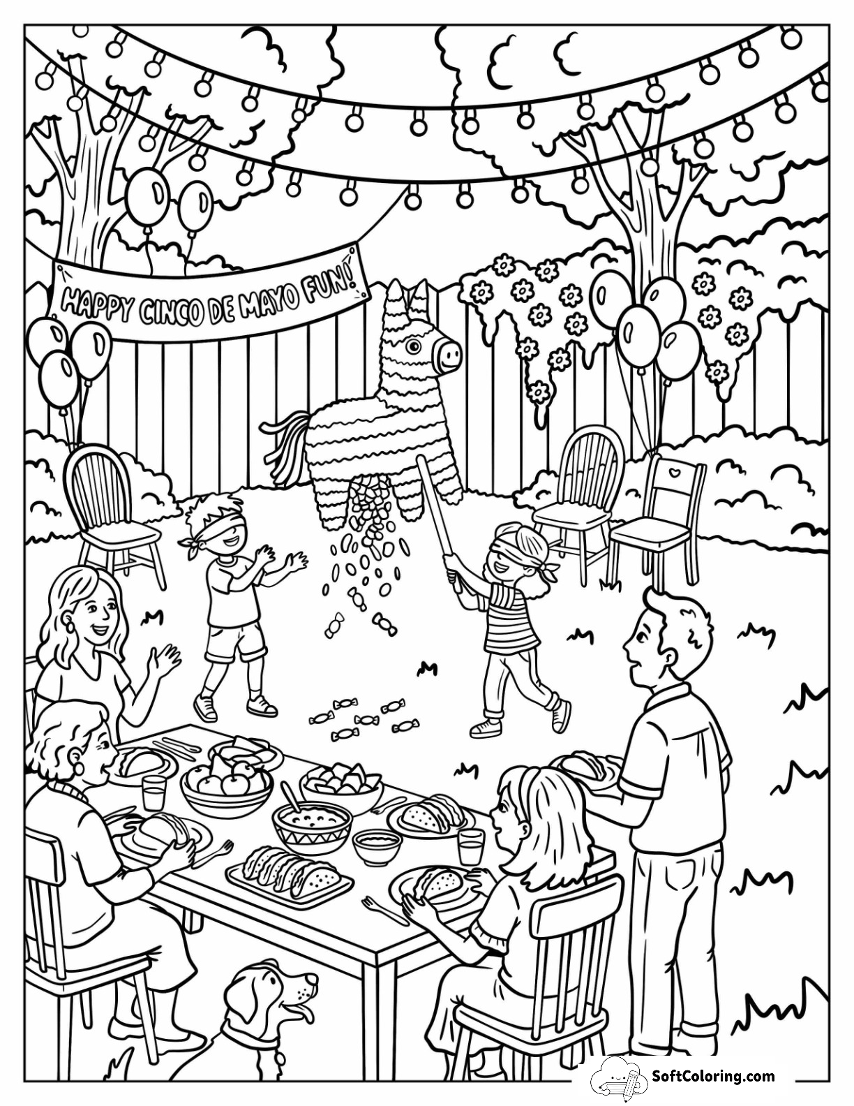 Family Celebrating Cinco De Mayo With A Piñata Party